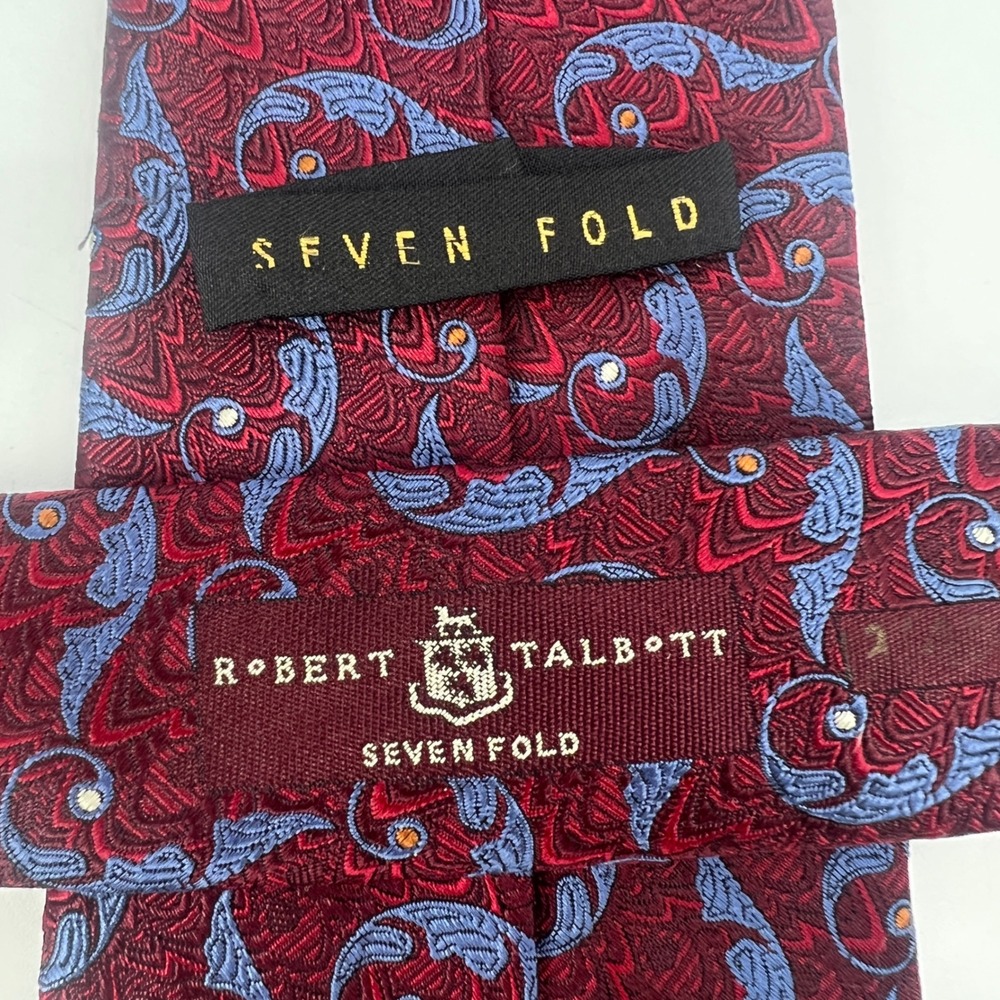 Robert Talbott Seven Fold Tie Burgundy Blue Feather Luxury Elegant - Picture 4 of 7